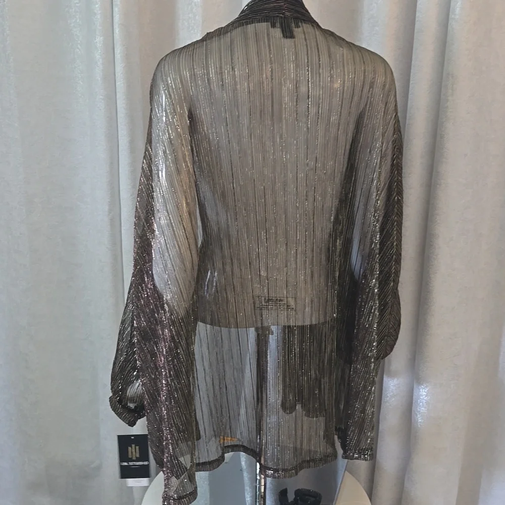 I.N. Studio Gold Blsck Metallic Evening Sheer Cardigan cover up jacket NEW - Picture 4 of 6